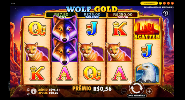 Jogo base do slot Wolf Gold 